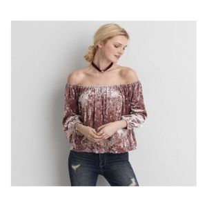 Plum pink velvet off the shoulders top
